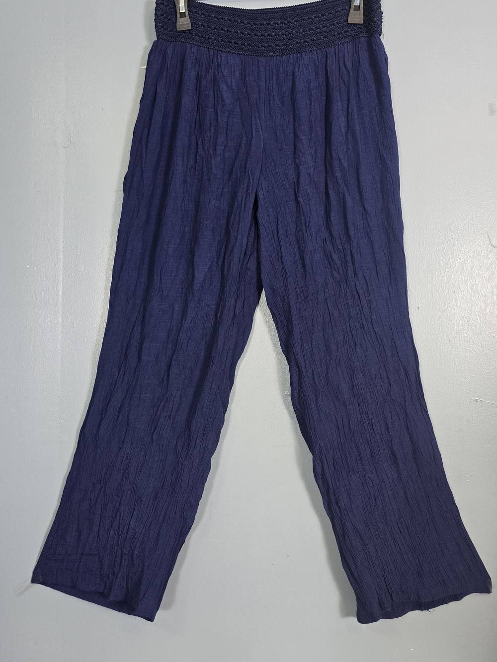 Alyx Deep Navy Crinkle Wide-Leg Pants